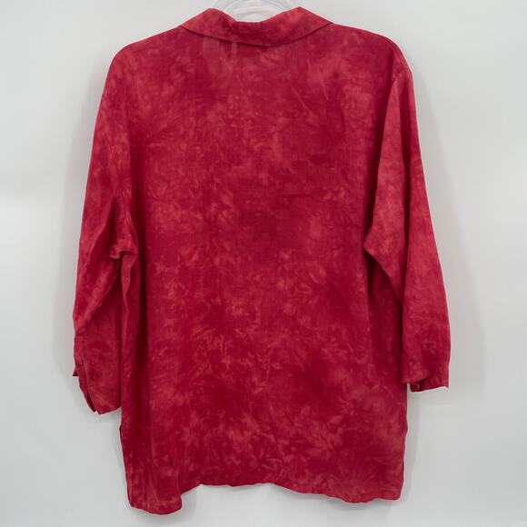 CHICO's Shirt Linen Acid Wash Women Sz 3 US XL Button Front Red 3/4 Sleeve - Picture 3 of 6